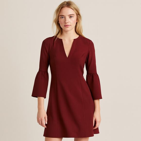 J.Crew Maroon V-Neck Bell Sleeve Dress • Size 00 - Picture 3 of 6